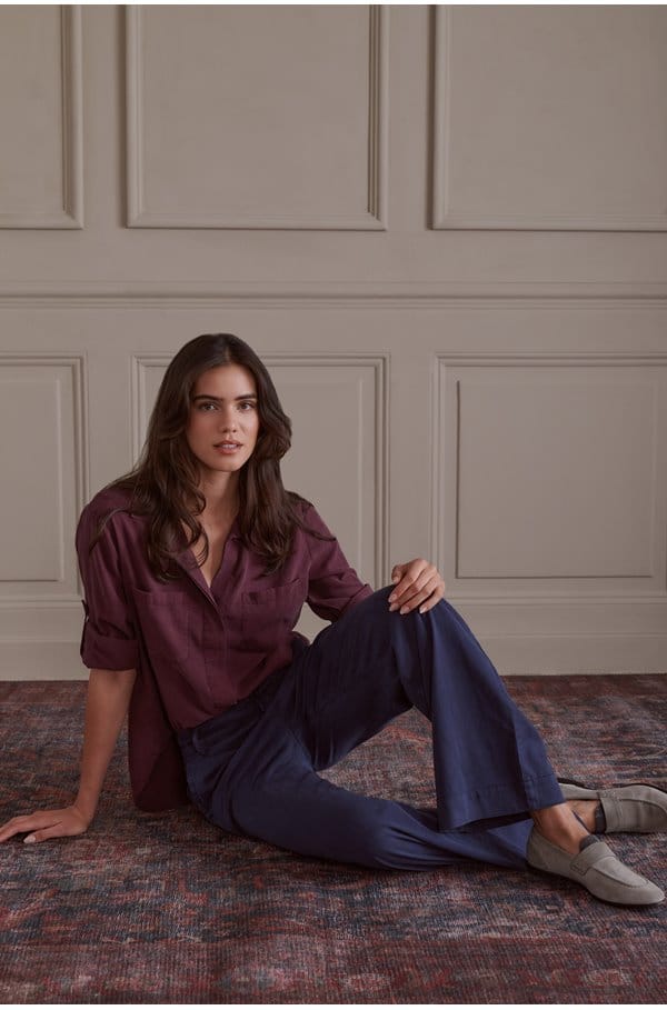 split back button down shirt in pinot noir