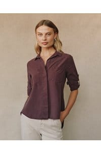 split back button down shirt in pinot noir