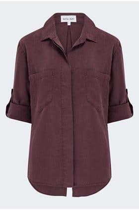 Split Back Button Down Shirt in Pinot Noir