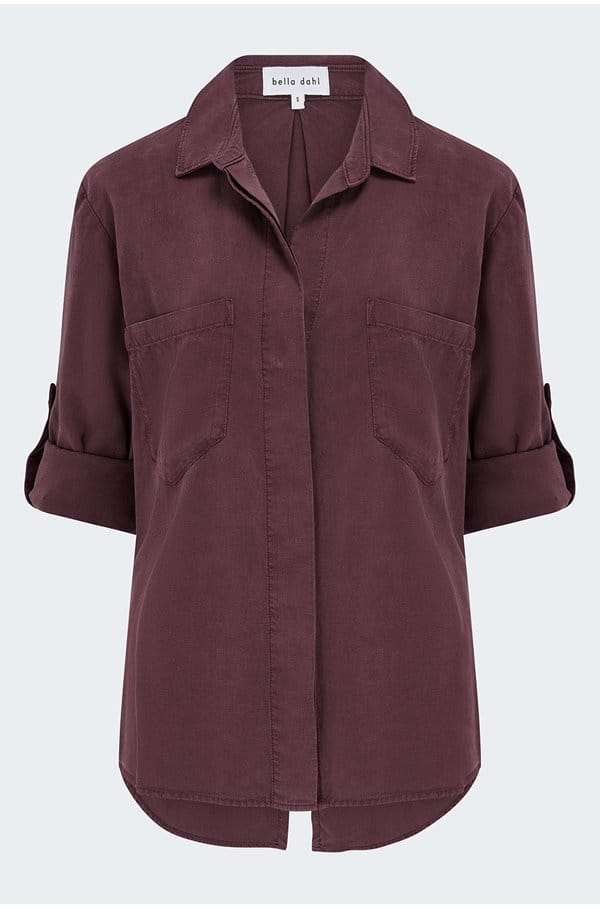 split back button down shirt in pinot noir