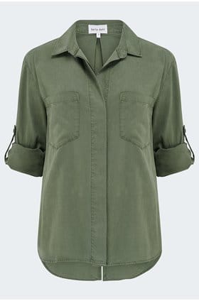 Split Back Button Down Shirt in Fernwood