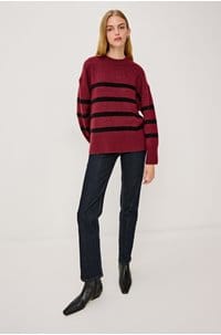 miranda crew neck sweater in garnet black stripe 
