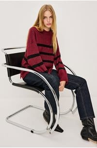 miranda crew neck sweater in garnet black stripe 