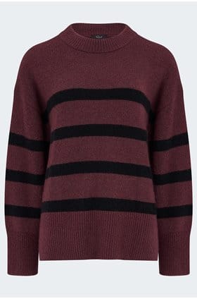 Miranda Crew Neck Sweater in Garnet Black Stripe 