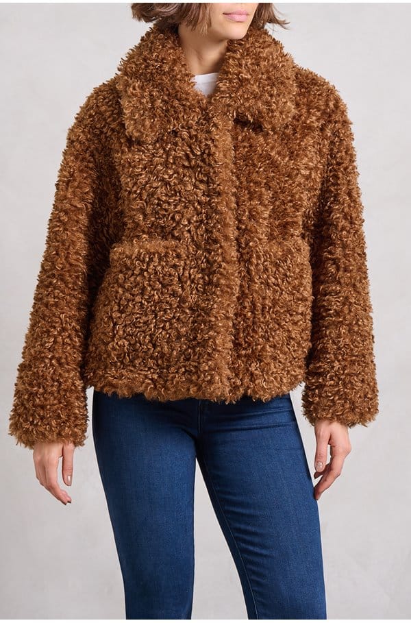 traci jacket in brown curly