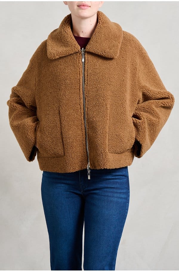 vera reversible shearling jacket in tan