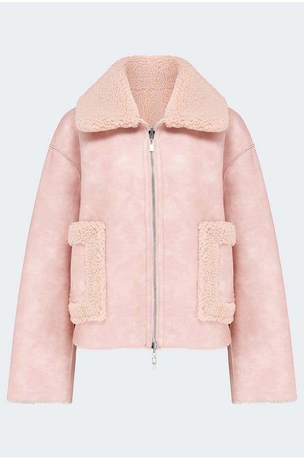 vera reversible shearling jacket in pink