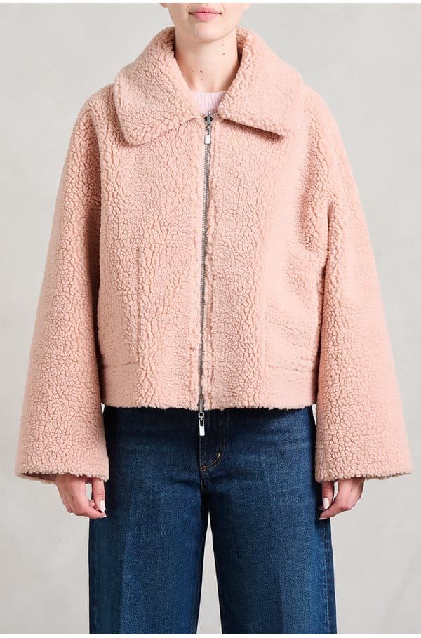 vera reversible shearling jacket in pink
