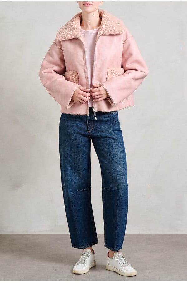 vera reversible shearling jacket in pink
