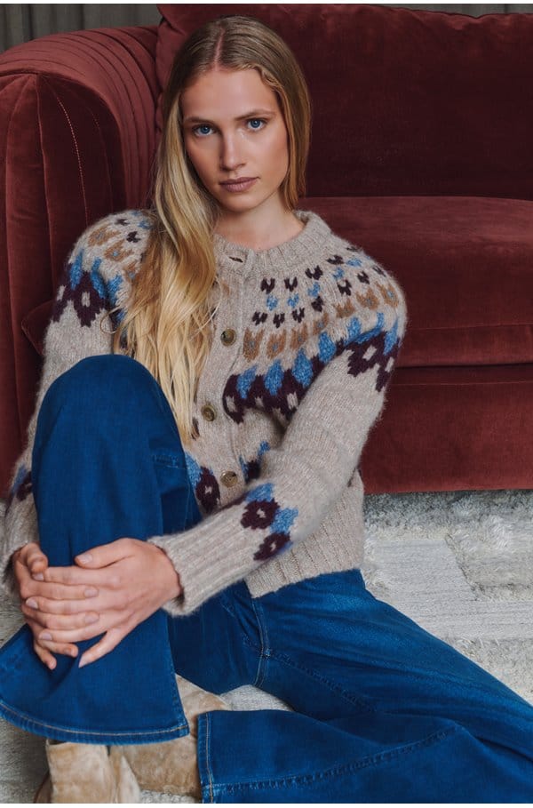 christina cardigan in oatmeal melange multi