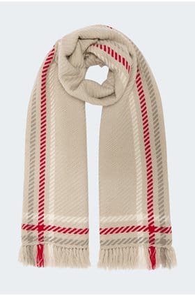 Marthe Scarf in Wheat Stripe Red Ivory