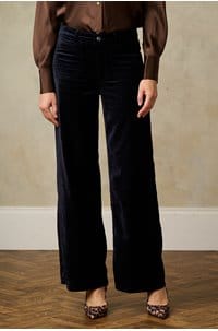 le slim palazzo with modernist pockets in navy velvet