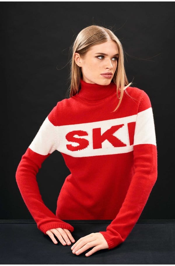 ski roll neck jumper in red cream