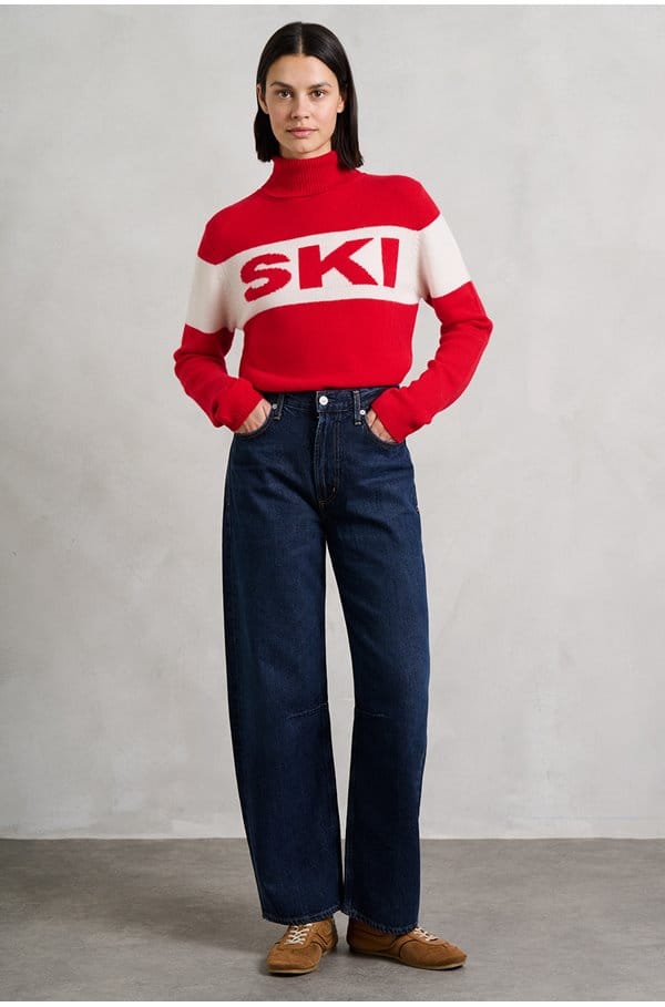 ski roll neck jumper in red cream