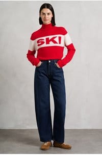 ski roll neck jumper in red cream