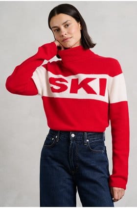 Ski Roll Neck Jumper in Red Cream