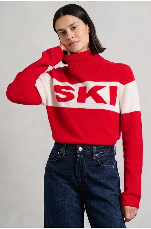 ski roll neck jumper in red cream