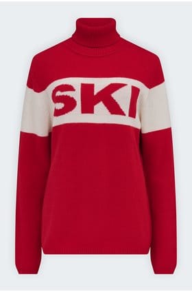 Ski Roll Neck Jumper in Red Cream