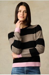 contrast stripe crew in black vapor barbie