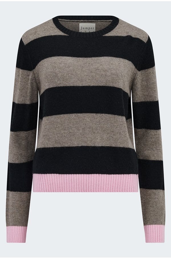 contrast stripe crew in black vapor barbie