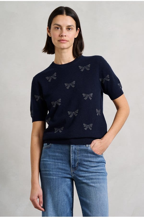 bow short sleeve crew in navy