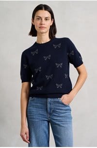 bow short sleeve crew in navy