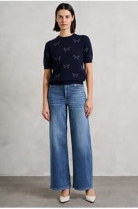 bow short sleeve crew in navy