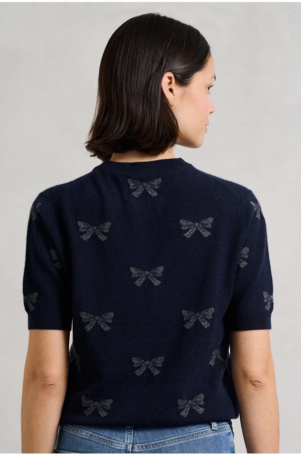 bow short sleeve crew in navy