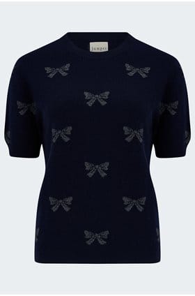 Bow Short Sleeve Crew in Navy