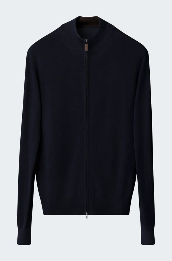 merino zip knit cardigan in blue
