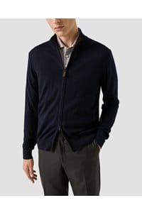 merino zip knit cardigan in blue