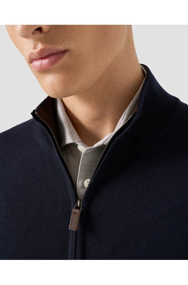 merino zip knit cardigan in blue