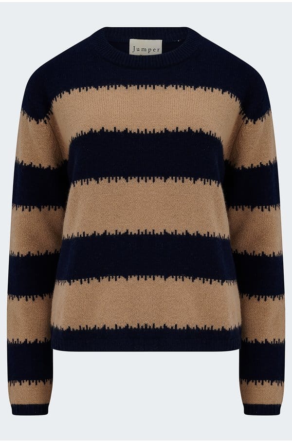 broken stripe crew in navy sandstone