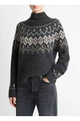Fairisle Donegal Turtleneck Sweater in Heather Charcoal Combo