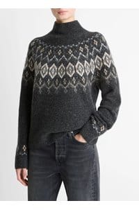 fairisle donegal turtleneck sweater in heather charcoal combo