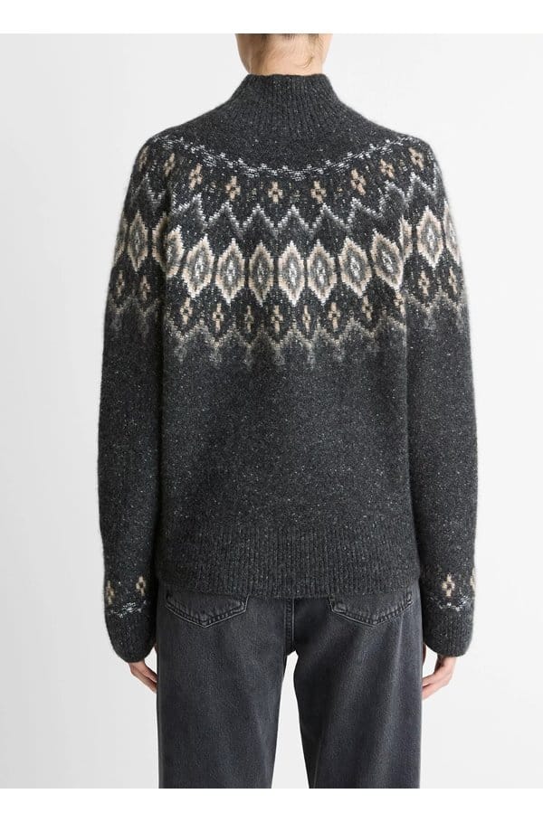fairisle donegal turtleneck sweater in heather charcoal combo