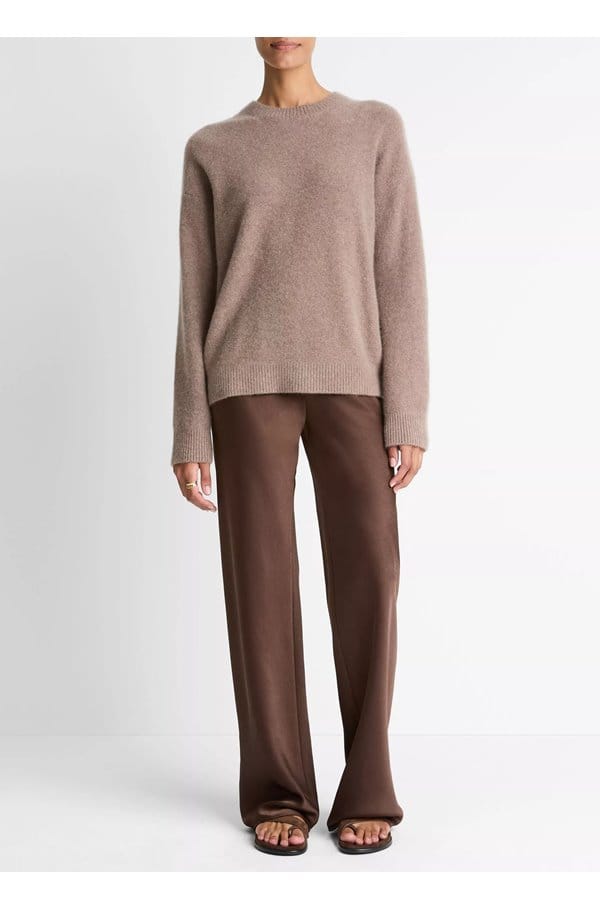 boiled cashmere crew in heather doe