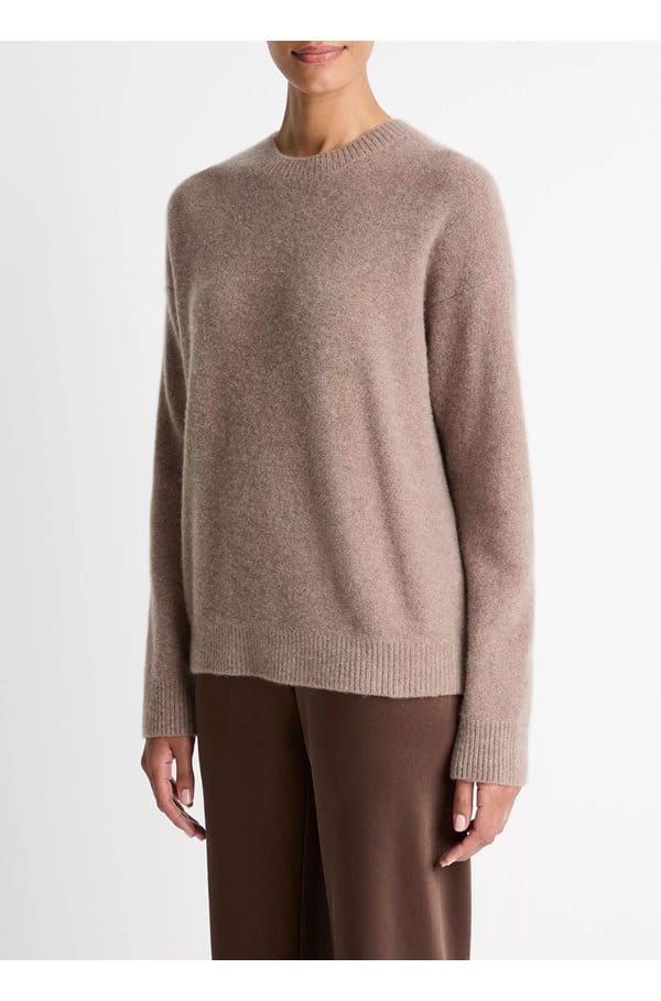 boiled cashmere crew in heather doe