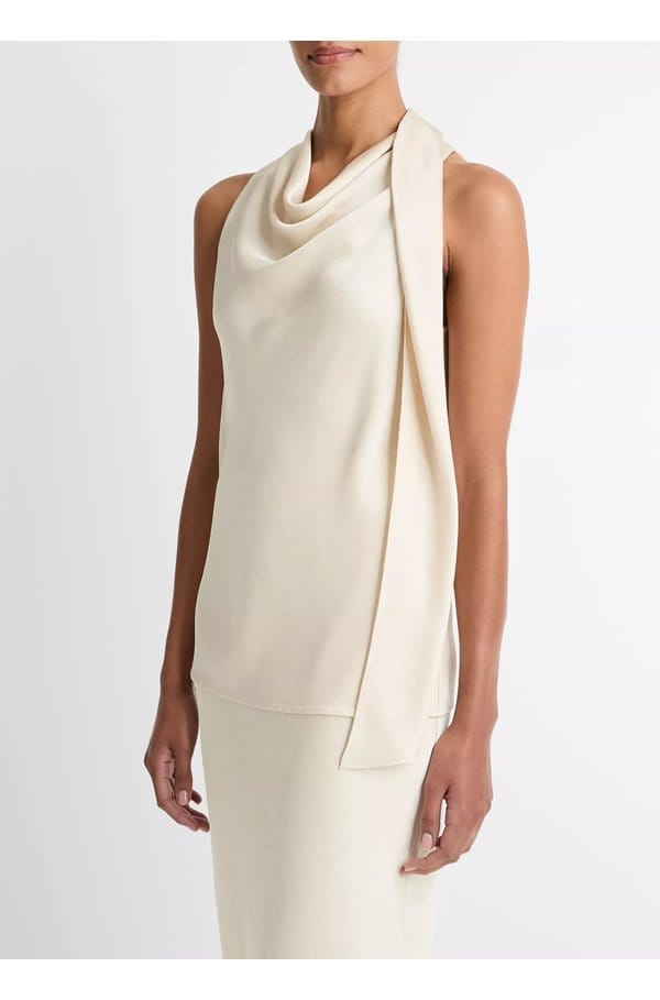 satin scarf top in bone