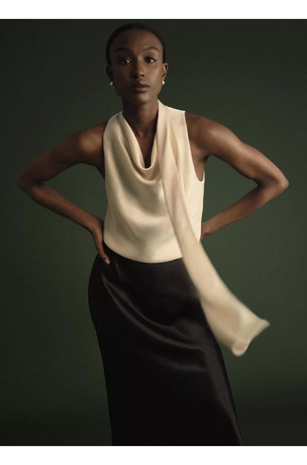 satin scarf top in bone