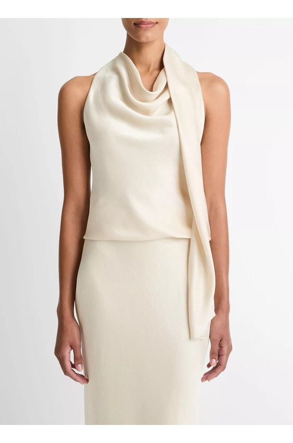 satin scarf top in bone