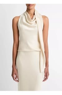 satin scarf top in bone
