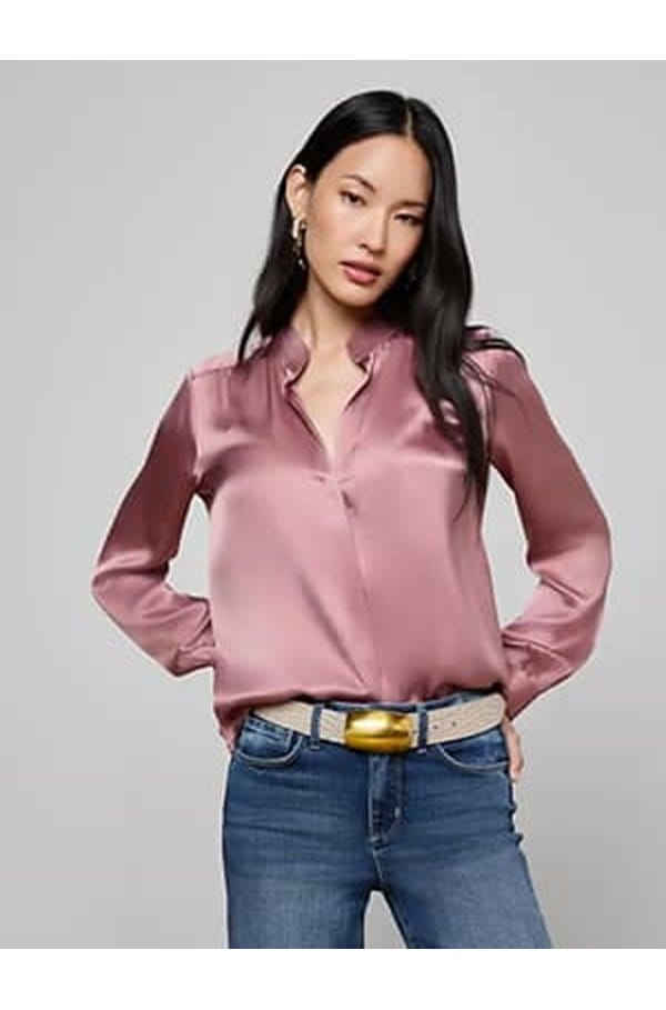 bianca band collar blouse in mauve rose