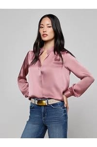 bianca band collar blouse in mauve rose