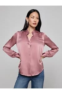 bianca band collar blouse in mauve rose