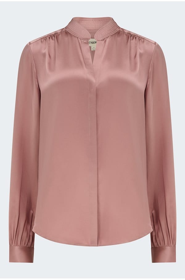 bianca band collar blouse in mauve rose