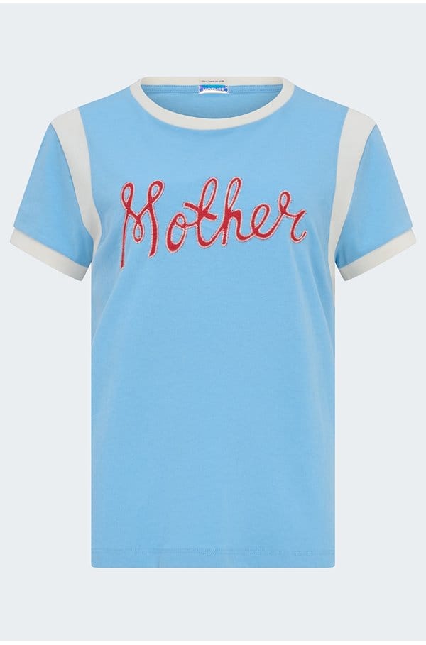 the boxy goodie inset tee in mother script