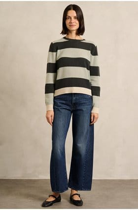 Contrast Stripe Crew in Breen Sage Jasmine