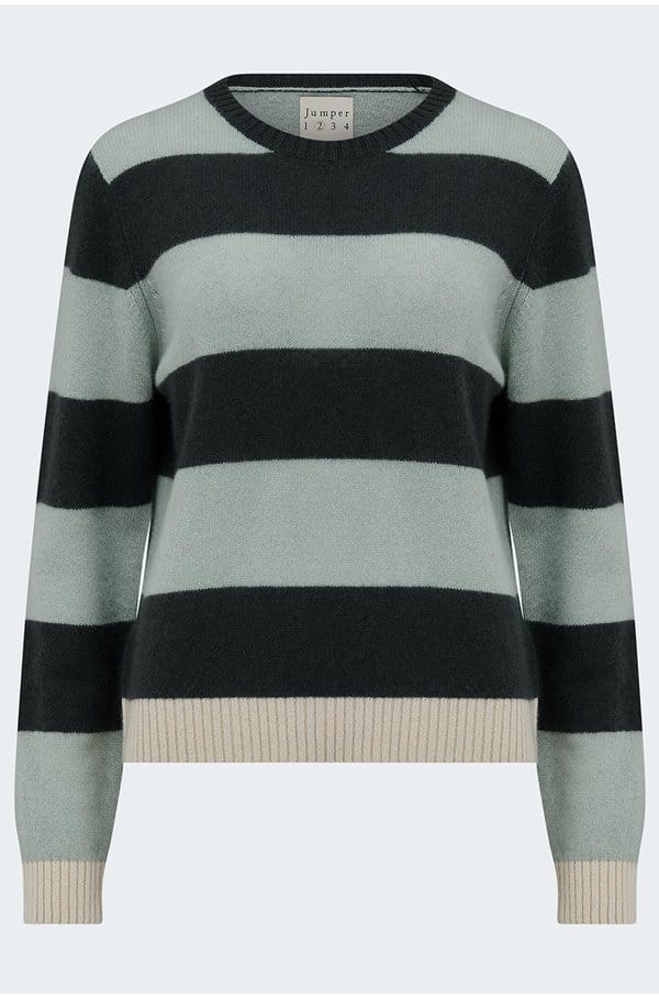 contrast stripe crew in breen sage jasmine