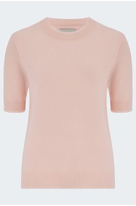 Distressed Knit T-Shirt in Powder Puff